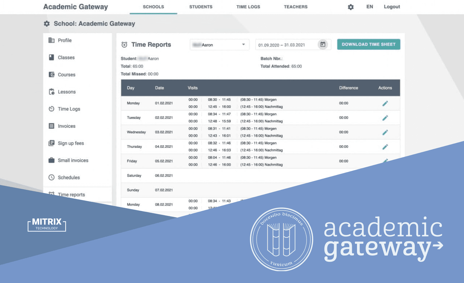Academic Gateway application for school attendance tracking